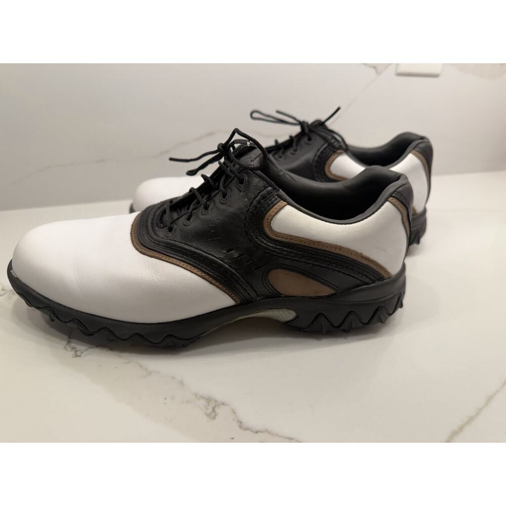 FootJoy Contour Series Golf Shoes Mens 10m White Black Spiked Leather Lace Up